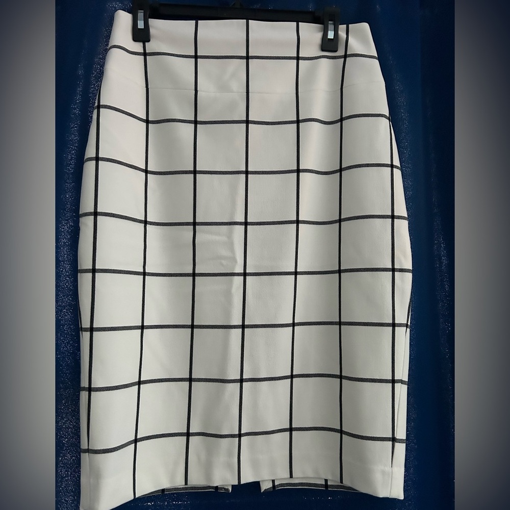 Express White Windowpane Pencil Skirt